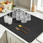 Findosom Dish Drying Mat, 12"x 20" Super Absorbent & Hide Stain Coffee Mat, Cuttable Drying Mat for Kitchen Counter, Coffee Bar Accessories, Under Dish Rack, Coffee Maker, Espresso Machine, Black-2