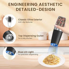 Gravity Electric Salt And Pepper Grinder, Automatic Salt And Pepper Grinder, Battery Powered (6 AAA Batteries Each), Adjustable Roughness, LED Light, 1 Pack, (Black)