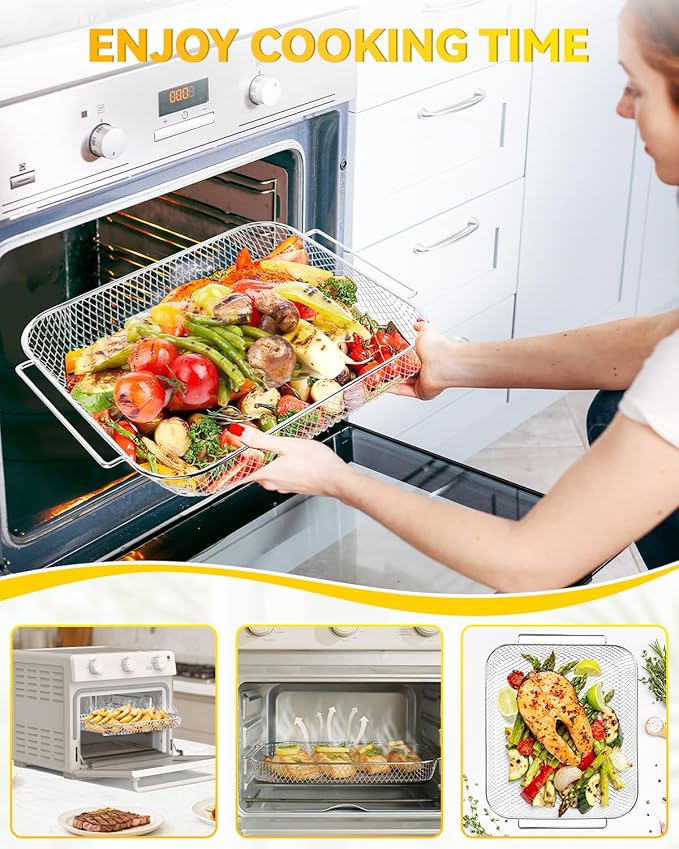 Air Fryer Mesh Basket 1-Piece Compatible with bella Air Fry Toaster Oven, Stainless Steel Baking Tray Original Replacement Accessory Assist with 7 Cooking Options