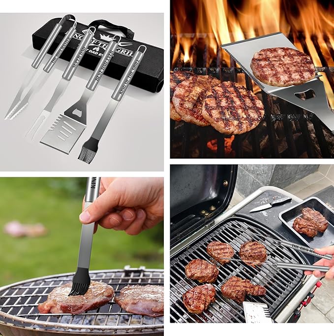 Dad Christmas Gifts from Daughter Son 19Pcs BBQ Grill Tools Set with Apron Portable Bag Heavy Duty Stainless Steel Grilling Utensils Barbecue Accessories Kit for Men Father Papa Birthday Present