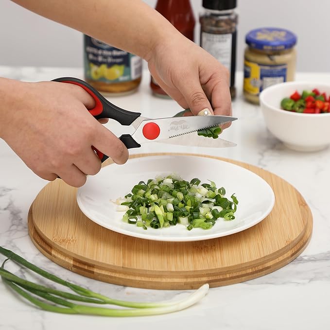 Mr. Pen- All Purpose Kitchen Shears with Protective Sheath, 8 Inch, Dishwasher Safe, Stainless Steel Food Scissors with Micro-Serrated Blades, Durable Utility Kitchen Shears, Black & Red