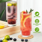 Qipecedm 6 Pack Ribbed Drinking Glasses, 16 oz Vintage Glass Cups, Highball Glasses, Premium Iced Coffee Glasses, Clear Glass Tumbler, Cocktail Glasses, Elegant Glassware for Water Juice Whiskey Beer