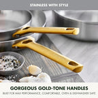 GreenPan Stainless Steel Tri-Ply Reserve 10” and 12” Frying Pan Skillet Set, Multiclad Cookware, Induction, Oven & Broiler Safe to 600°F, Heat Responsive Core, Dishwasher Safe, Gold Handles