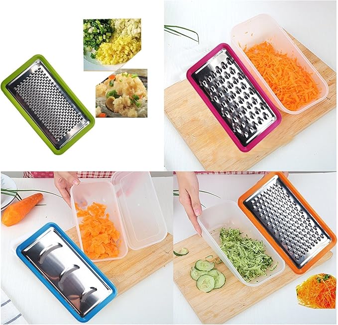 TENTA KITCHEN Stainless Steel Zester Grater, Zest/Slice Citrus & Lemon Cheese Potatoes, Fruit & Vegetables- Non-Slip Rubber Handle (4 in 1,Red)