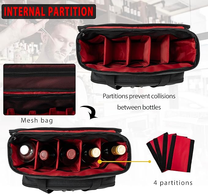 Bartender Bag, Bartender Kit Travel Bag for Cocktail Shaker Set, Portable Carrying Case with Compartments for Wine Bottles, for Travel Home Indoor Outdoor Party(Bag Without Tools)