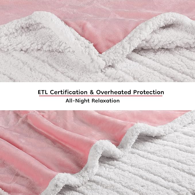 Electric Heated Blanket Full Size - 72"x84", Soft Flannel Heating Blanket, 10 Heating Levels, 1-12 H Auto Shut Off, Breathable Warm and Washable for Bed, Light Pink
