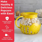 Ecolution Patented Micro-Pop Microwave Popcorn Popper with Temperature Safe Glass, 3-in-1 Lid Measures Kernels and Melts Butter, Made Without BPA, Dishwasher Safe, 3-Quart, Yellow