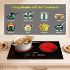 Dual Coils Design of Double Burner Electric Cooktop, 1800W Commercial Ceramic Infrared Cooking Hot Plate, Portable Countertop or 24in Built-in Radiant Stove Top Cooker with WATT n TEMP Heating Control