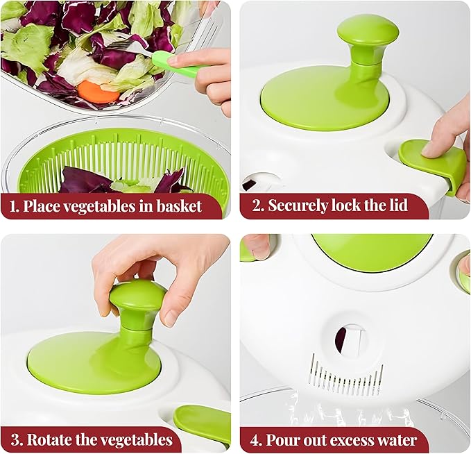 DoubleWave Salad Spinner | Spin & Dry Fruits, Vegetables & Greens Fast | Lettuce Washer with Dual Drain Holes | BPA-Free, Easy to Clean | 5.3 Quart Large Capacity