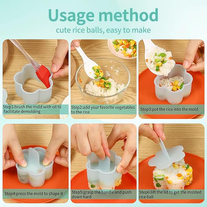Blue Onigiri Mold Set, 8 PCS Musubi Press Mold Kit for Lunch Bento and Home Party DIY, Non Stick Rice Ball Sushi Molds for Kitchen Family Food Lovers Gifts Christmas