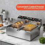 Commercial Deep Fryer, Dual Tank 3400W Electric Countertop Fryer with Basket, 2 x 10L/10.6QT Double Stainless Steel Oil Fryer with Drain, Time & Temp Control, for Kitchen Restaurant Use