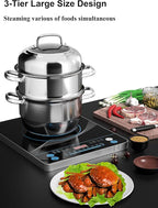 VENTION 3 tier Steamer Pot Stainless Steel Large 30cm, Induction Steamer for Cooking, 11.9 Inch Steam Pot for Dumpling