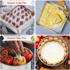 TeamFar Bakeware Sets of 7, Stainless Steel Bakeware Sets for Oven, Baking Sheet & Toaster Oven Pan, Square & Round Cake Pan, Muffin Pan & Loaf Pan, Lasagna Pan, Healthy & Sturdy, Dishwasher Safe