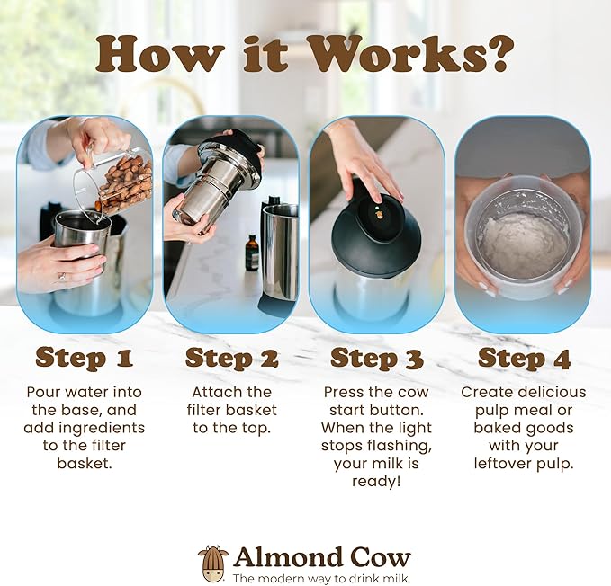 Almond Cow Nut Milk Maker Essentials Bundle - Includes Plant-Based Milk Maker, 60 fl oz Glass Pitcher with Lid & Spout, and 13” Cleaning Brush - DIY Nut Milk, Perfect Accessories for Homemade Nut Milk