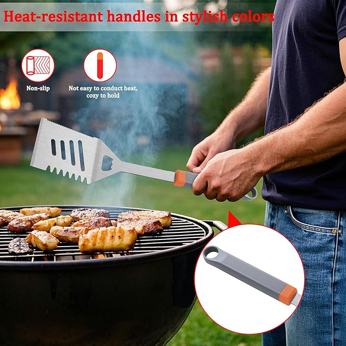 5-Piece Grill Tools Set, BBQ Grilling Accessories with Spatula, Tongs, Portable Grill Utensils Set with Hooks & Storage Apron, Stainless Steel Grilling Tools Kit, Gifts for Men Dad