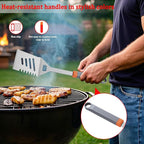 5-Piece Grill Tools Set, BBQ Grilling Accessories with Spatula, Tongs, Portable Grill Utensils Set with Hooks & Storage Apron, Stainless Steel Grilling Tools Kit, Gifts for Men Dad