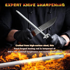 Knife Sharpener Rod, Kitchen Knives Sharpener Carbon Steel Professional Knife Sharpening Steel, Honing Rod with Hanging Holes (13 inches), E