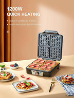 Belgian Waffle Maker 4 Slices, 1200W Waffle Iron, Anti-Overflow Waffle Iron with Browning Knob, Nonstick Plates, Indicator Lights, Silver/Black (Black, Silver)