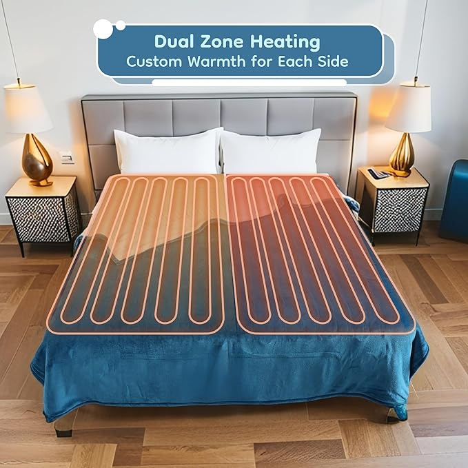 Electric Heated Blanket Queen Size - 84"x90", Soft Flannel Heating Blanket, 10 Heating Levels, 1-12 H Auto Shut Off, Dual Controllers, Breathable Warm and Washable for Bed, Lake Blue
