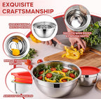 E-far Mixing Bowls With Lids Sets of 5, 10-Piece Stainless Steel Salad Metal Nesting Bowl for Baking Cooking and Prepping, Airtight Lid & Stackable Design, Size 4.6, 3, 2.1, 1.5, 0.7 QT, Red