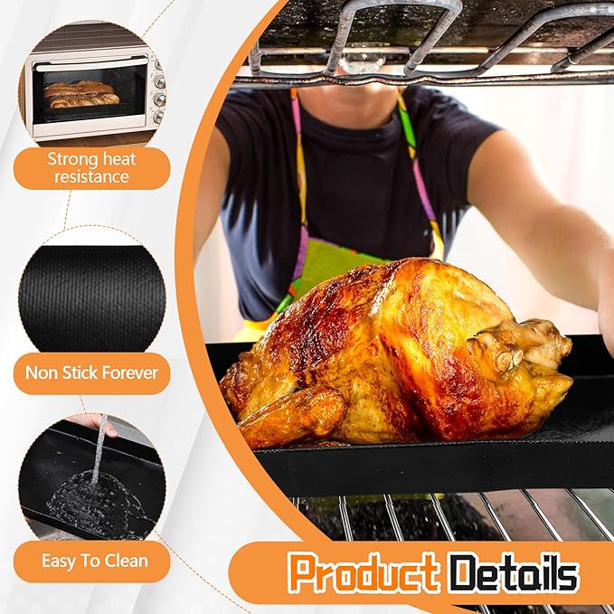 Teenyyou 4 Pcs 8.5 x 11.5 x 1 Inch Non-stick PTFE Oven Trays Reusable Solid Black Baking Basket Easy Clean Heat Resistant Quick Oven Accessories for Cooking Heating Chips Chicken in Restaurant Kitchen