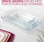 COOK WITH COLOR 8-Piece Deep Glass Baking Dish Set with Plastic Lids – Casserole and Food Storage Containers for Lasagna, Leftovers – Freezer-to-Oven, Microwave & Dishwasher Safe, Rose