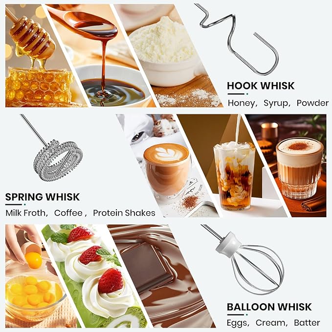 Colarlemo Milk Frother Handheld Rechargeable, Frother Wand Drink Mixer Electric Whisk for Coffee, Detachable With 3 Stainless Whisks, Hand Mixer for Lattes, Cappuccino, Matcha, Egg, No Stand, Silver