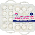 RICCLE Silicone Muffin Pans for Baking with Metal Reinforced Frame, 12-Cup Cupcake Pan, 2 Pcs Muffin Trays for Cupcake Baking, Tray Molds, Oven & Dishwasher Safe, BPA-Free (2 x Regular)