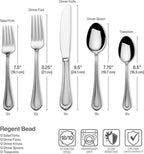 Mikasa Regent Bead 65-Piece Silverware Set, 18/10 Stainless Steel Flatware Service for 12, Includes 5 Serving Tools, Dishwasher Safe Polished Cutlery