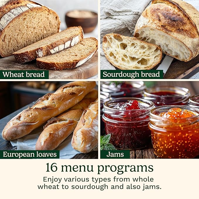 Cuisinart Bread Maker Machine, Stainless Steel Convection Bread Machine with 16 Menu Options, 3 Loaf Sizes Up to 2 Lb., 3 Crust Colors, Includes Measuring Cup, Spoon & Kneading Hook, CBK-210