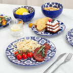 LEHAHA 12 Pieces Modern Porcelain Dinnerware Set，Service for 4, Ceramic Plates and Bowls Sets, Kitchen Dinner, Salad, Dessert Plate and Cereal Bowl Set, Ceramics Dishes Set, Blue and White