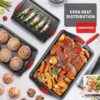 Baking Sheet Set, 2-Piece Large Cookie Sheet Set with Silicone Handles, Steel Baking Pan, Baking Sheets for Oven, BPA Free Cookie Sheets for Baking Nonstick Set, Premium Sheet Pan, Black Baking Tray