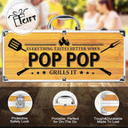 Poppop Gifts from Grandkids, Pop Pop Christmas Grilling Gift Heavy Duty Wooden BBQ Grilling Accessories Kit, Thick Stainless Steel Grill Utensils with Non-Slip Handle Tools in Portable Bag