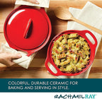 Rachael Ray Solid Glaze Ceramics Casserole Bakers/Baking Dish with Shared Lid Set, 3 Piece, Red