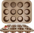 Satax Muffin Pan for Baking, Nonstick Cupcake Tin 12 Cup,sets of 2,Heavy Duty Steel Muffin Pan (Gold, 12-cup)