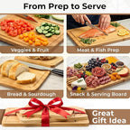 Bamboo Cutting Board Set of 3 - Thick & Durable Wood Cutting Boards with Deep Juice Grooves & Build-in Handles, Large Surface, Easy to Clean – for Meat, Vegetables and Fruits (Set of 3 with Holder)