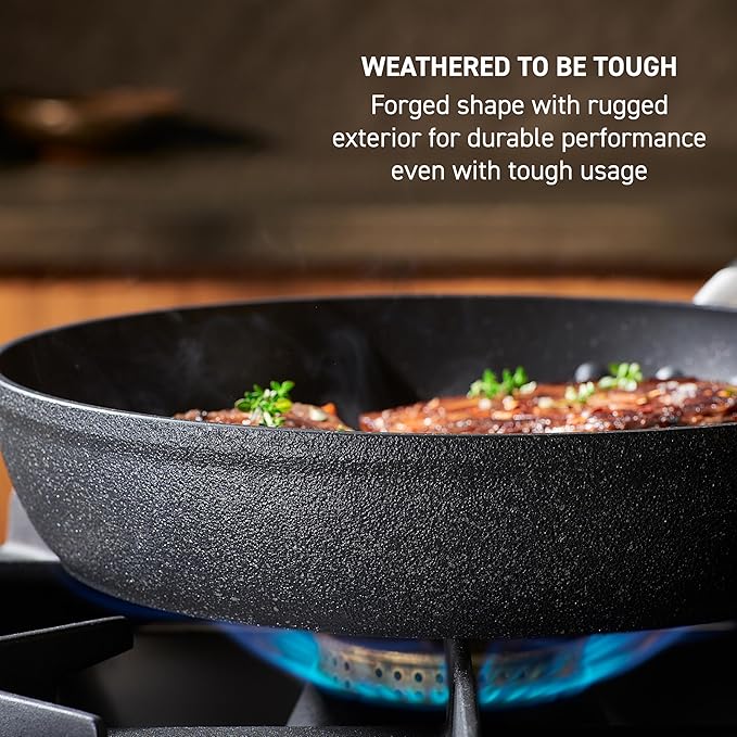 T-Fal Stone Force Platinum Non Stick Fry Pan Set 2 Piece, 8 inch and 10.5 inch, Oven Broiler Safe 400°F, Cooking Frying Pans, Kitchen Skillets, Pots and Pans Set Nonstick, Dishwasher Safe, Black