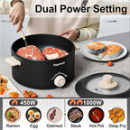 TOPWIT Hot Pot Electric, 4L Electric Pot with Non-Stick Coating, Dual Power Electric Cooker for Deep Frying, Steak, Pasta, Multi-Functional Large Capaity Shabu Shabu Pot for Party, Dark Black