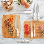 FARBERWARE 15-Piece Knife Block Set, Triple-Riveted High-Carbon Stainless Steel Kitchen Knives, Razor Sharp Blades, Wood Storage Block, White/gold