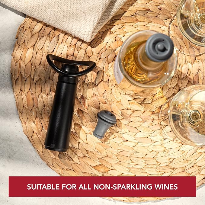 Vacu Vin Wine Saver Concerto with 4 Vacuum Stoppers – Premium Wine Preserver Pump – Airtight Seal Keeps Wine Fresh Longer – Click Indicator – Manual Pump – Black Wine Saver Set