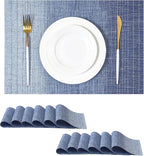 Leetaltree Gradient Blue Woven Placemats Set of 12 - Heat Resistant Non-Slip Place mats for Dining Table, Washable Durable PVC Vinyl Woven Table Mats(Gradient Blue, 12)