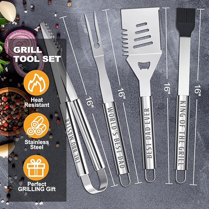 Dad Gifts from Daughter, Dad Grilling Accessories Christmas, Heavy Duty Stainless Steel Grill Set BBQ Grill Tools for Outdoor Grill with Aluminum Case, Grill Utensils Set Ideal Grilling Gifts