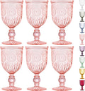 Yungala Pink Wine Glasses Set of 6 Vintage Hobnail Goblets 10 oz Transparent Glassware with Stems Dishwasher Safe