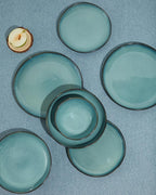 Pokini 18 Piece Dinnerware Sets for 6, Green Black Reactive Glaze Stoneware | Irregular Artisan Style for Family Dinners, Weekend Gatherings | Scratch‑Resistant, Microwave & Dishwasher Safe