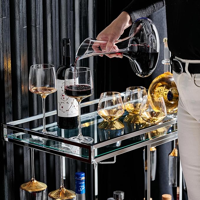 Large Elegant Red Wine Decanter Aerator Pourer - 100% Hand Blown Lead-Free Clear Crystal Glass - Wine Carafe Bottle, Wine Lovers Accessory Gift - 1600ml.