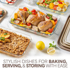 COOK WITH COLOR 8 PC. Glass Baking Dish Set with Lids - Deep Casserole Dish, Glass Food Container, Oven, Freezer and Microwave Safe, Clear Container, Brown