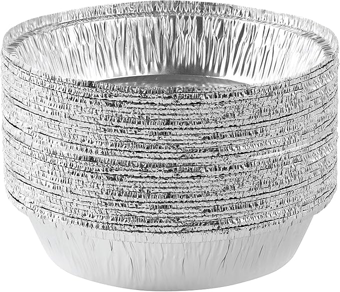 PLASTICPRO 7'' Inch Round Tin Foil Pans Disposable Aluminum, Freezer & Oven Safe - For Baking, Cooking, Storage, Roasting, & Reheating, Pack of 20