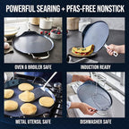Blue Diamond Hybrid Nonstick Stainless Steel 12" Griddle Pan, XL Skillet, PFAS-Free Ceramic Diamond Bond Searing, Pancakes & Omelets, Dishwasher Safe, Stay-Cool Handle, Induction Ready, All Cooktops
