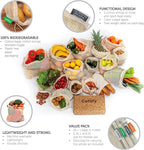 17 Reusable Cotton Mesh Produce Bags - 100% Organic Cotton, Durable, Double Stitched, Washable with Tare Weight & Drawstring - Mesh Bags for Grocery Shopping, Vegetables & Fruits, produce bgs 4 sizes