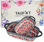 Ceramic Casserole Dishes for Oven, Hand-painted Polish Pottery Baking Dish Set of 2, 0.8QT / 2QT Porcelain Casserole Dishes with Handles, Baking Pan Lasagna Pan, Gift for Family/Friend (Red)